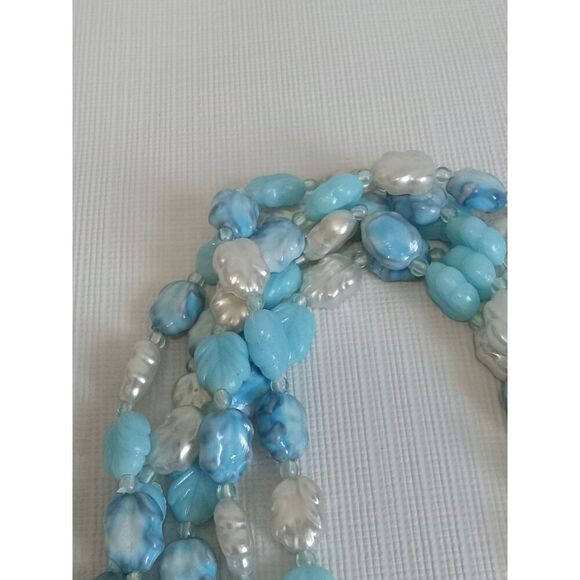 Vintage Light Blue & Silver Leaf Shaped Beads Multi Strand Choker Style Necklace - Picture 4 of 10